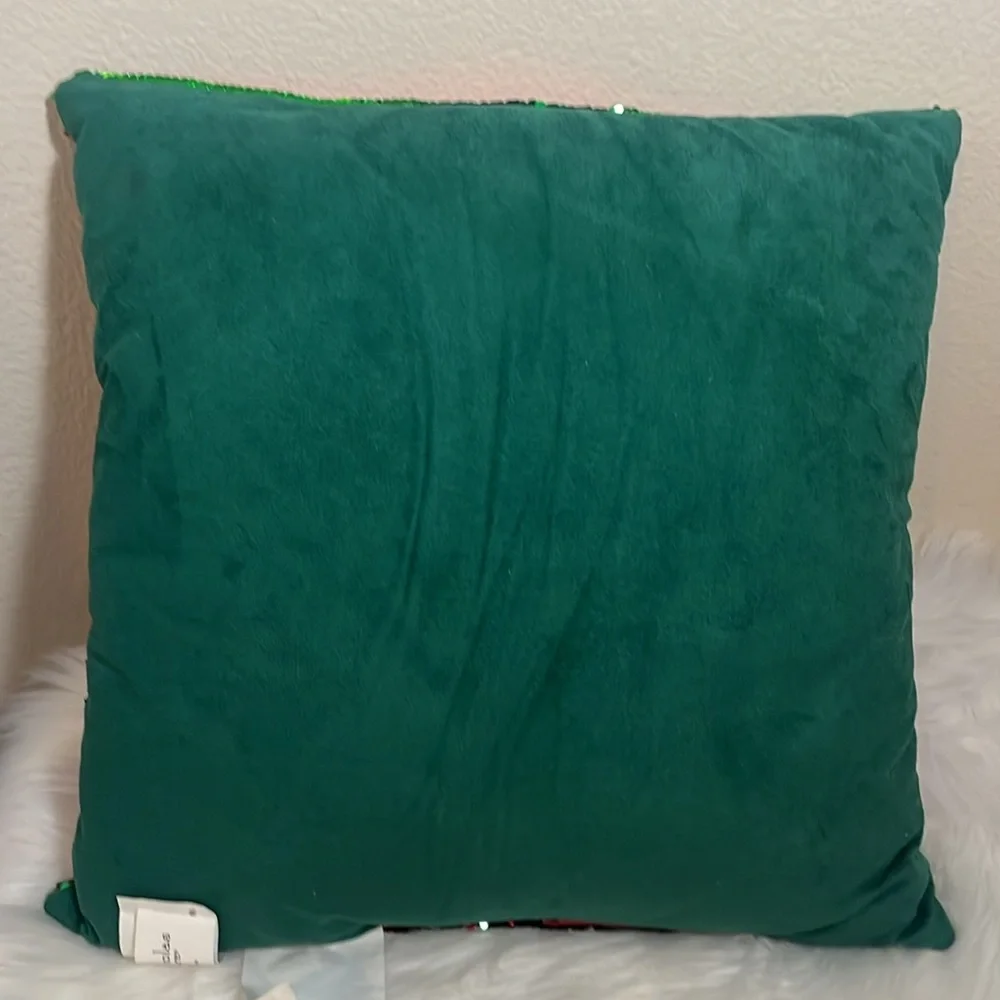 St. Nicholas Square Dog Green Red Flip Sequin Holiday Pillow